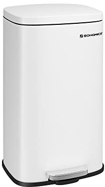 SONGMICS Mülleimer Küche, 30 Liter, Abfalleimer, Tretmülleimer, Küchenmülleimer mit Softclose-Deckel und Inneneimer, Treteimer, Stahl, weiß LTB03WT