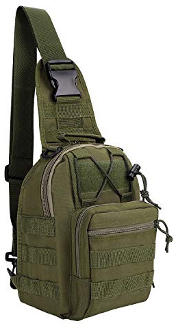 Canvas Sling Bag for Men Small MOLLE Chest Sling Backpack Mens One Strap Messenger Bag Water-resistant Handbag Outdoor Sports Travel Crossbody Shoulder Pack Bag Daypack for Travelling Cycling Hiking