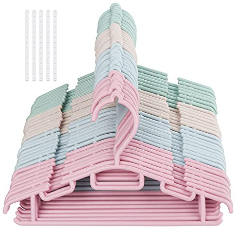 60 Kleiderbügel für Kinderkleidung Baby aus Kunststoff in 4 Farben + 5 Lanyards,BabyKleiderbügel rutschfest,Kinderkleiderbügel Kunststoff Hangers Aufbewahrung für Kleiderschrank Kleidung,Länge 30cm