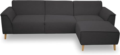 DOMO. collection Ecksofa Jules FK, skandinavisches Sofa mit Federkern, Couch Garnitur mit Holzfüßen, 268 x 159 x 81 cm (BxTxH), Eckganitur mit Longchair rechts, pepper | Longchair rechts mit Federkern und Holzfüßen in L-Form mit Biese-Naht, 268 x 159 x 81 cm (BxTxH), komfortabel