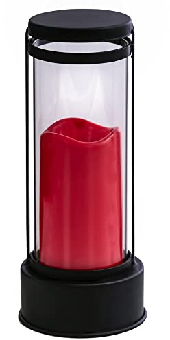 Dehner Grave Lantern with LED Lighting, Diameter 12 cm, Height 27 cm, Iron / Glass, red