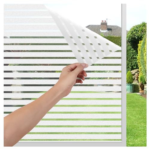 LEMON CLOUD Fensterfolie Vertikale Streifen Fenster Sichtschutzfolien, Anti-UV Selbstklebende Milchglasfolie Statische Folie ohne Klebstoff, für Büro und Haus Dekorative Folie - 90x200cm