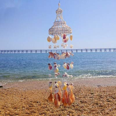 bandezid Vent De Coquillage Carillon Chapeau en Osier,Carillons De Vent De Coquillage pour La Maison Décor De Jardin Intérieur Et Extérieur-D