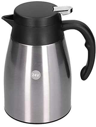Natudeco 24V 1200ML Théière Électrique De Voiture Grande Capacité Réchauffement De L'eau Tasse À Café Portable Bouilloire Isolée Avec Bouilloire De Base Pour Camion Minivan Remorque(24V1200ML blanc)