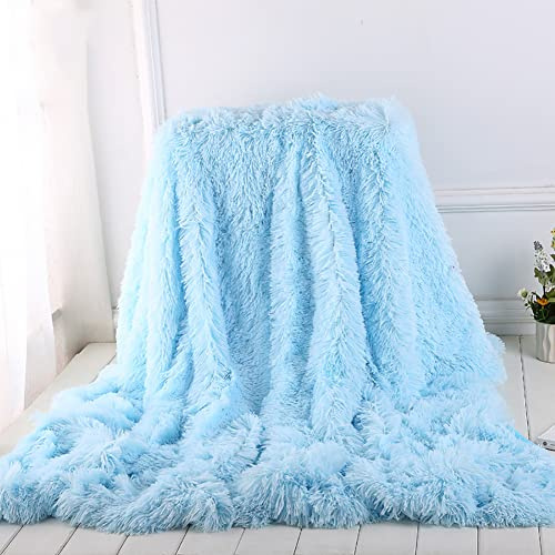 Yinghesheng Felldecke Kuscheldecke Flauschig Decke Super Warme Decke Weich & Komfort Decke, Wolldecke Kunstfell, Sofadecke, Fleecedecke, Tagesdecke,Light Blue,200X230cm