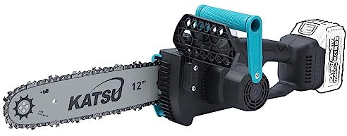 KATSU FIT-BAT 21V Brushless Cordless Electric Chainsaw 12-Inch Guide Bar and Blade Chain for Garden Trees Wood Cutting, Batteries and Charger Not Included 102736