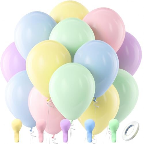 Bezente Pastel Balloons Latex Party Balloons, 100 Pack 12 inch Round Helium Multicolor Macaron Balloons for Easter Birthday Rainbow Party Bridal Shower Wedding Decorations