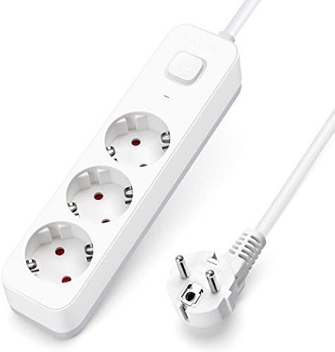 Aigostar Steckdosenleiste 3-fach, Mehrfachsteckdose mit Schalter, Mehrfachstecker Verlängerungskabel 3m Kabel, Weiß