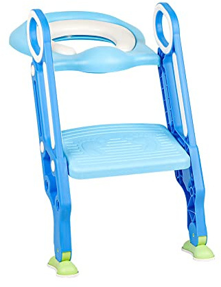 Kinder Toilettensitz höhenverstellbar, Kindertoilette faltbar, Toilettentrainer mit Leiter und Griffe, Töpfchentrainer zum Toilettentraining für Kleinkinder von 1 bis 7 Jahre