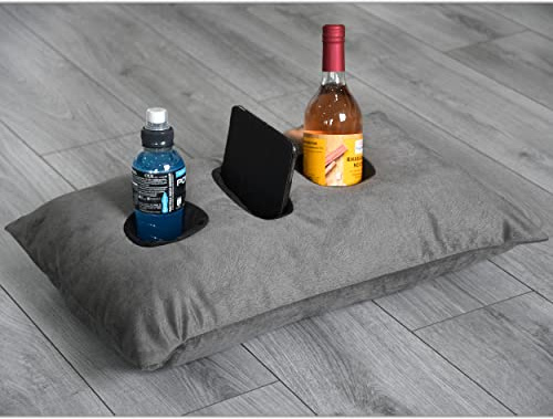 Relax ME Kissen Multifunktional Allzweckkissen -Tablett & Getränkebehälter- Tolles Geschenk Idee - Multifunktionskissen, Sofakissen, Kopfkissen, Dekokissen, Reisekissen - Grau 40 x 60 cm -