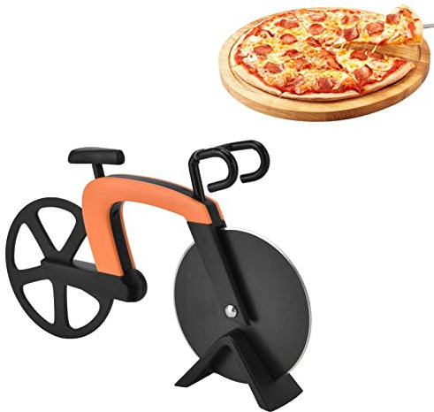 Fahrrad Pizzaschneider, Edelstahl Fahrrad Pizza Schneider Radschneideschneider Antihaft Pizzamesser Pizzaschneid Backwerkzeug (Orange)