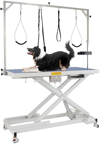 CO-Z Tavolo da Toelettatura Elettrico per Cani 120cm Tavolo da Toelettatura per Animali Pesante con Ruote Regolabili in Altezza 4 Cinghie per Toelettatura degli Animali capacità 110 kg 120cm, Bianco