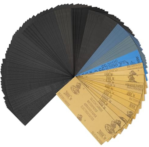 70 Stück Schleifpapier Set, 23 x 9 cm Nassschleifpapier Set Körnung 120 150 180 240 320 400 600 800 1000 1200 1500 2000 2500 3000, Nass und Trocken Schmirgelpapier für Auto,Lack,Metall,Glas