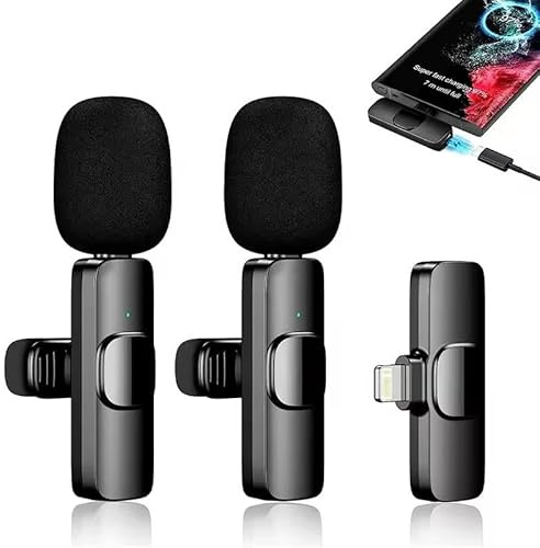 ISMMIK Microfono lavalier wireless per iPhone/Android/telefono/pc/iPad, microfono wireless e ricevitore, mini piccolo microfono USB con clip sul bavero per registrazione video, podcast, vlogging,