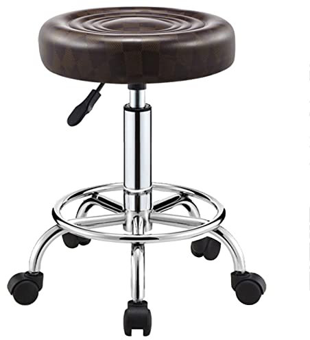 GYQIZIO Drehbarer Rollhocker Lift Chair Beauty Salons Büro Barhocker mit rundem Sitz, Stahlring-Fußstütze und Rädern, verstellbar 44-56 cm(Farbe:Braun)