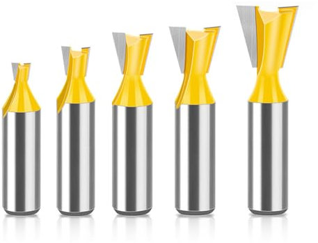 MACHSWON 5 PCS Straight Cut Router Bit Set Milling Cutter Cutting Dovetail Bit 1/2 Inch Shank,1/4 3/8 1/2 5/8 3/4 Cut Diameter Woodworking Cutting Trimming Cutter Double Flute Grooving Bits