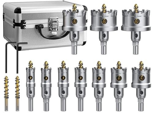 GETLITOOL Set 12PZ TCT Punte per Seghe a Tazza 16-53mm Profondità di Taglio 25mm, 12x Frese a Tazza a Tre Lame con Punta Centrale Trapano a Molla per Lamiera di Acciaio Metallo Legno con Valigetta