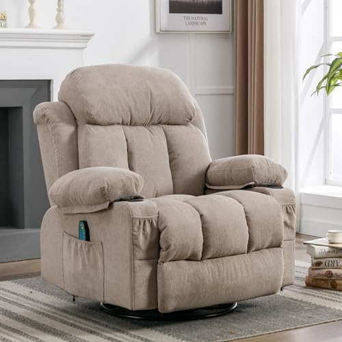 Power Lift Recliner Chair for Elderly with Heated Massage Adjustable Back USB Port and 2 Cup Holders Light Brown