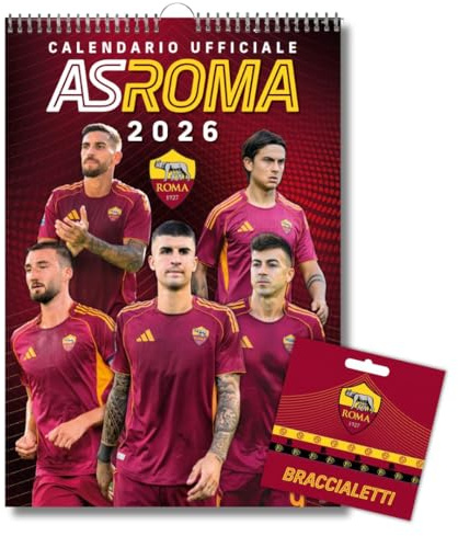 EURO PUBLISHING Calendario da Parete Verticale Roma 2026+ Tris Braccialetti in Silicone - Prodotto Ufficiale - cm 29x42