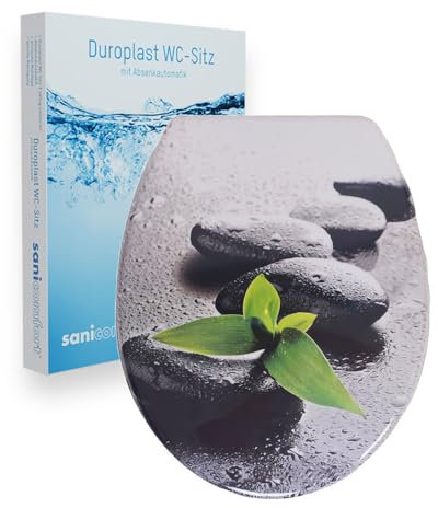 sanicomfort WC-Sitz, Duroplast, mit Absenkautomatik, Toilettensitz passend für alle handelsüblichen WC-Becken (Light wet Stone)