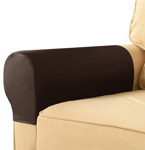 LINGXIYA Sofa Armrest Covers,Thick Waterproof PU Leather Arm Covers for Chairs/Sofas,Stretch Armchair Couch Arm Caps Slipcovers for Furniture Protector,2pcs (Brown)