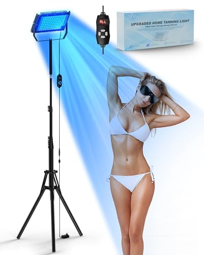 Jitesy Solárium para el hogar, 50 W de súper potencia, bronceador facial rápido con 96 perlas de lámpara bronceadora de 460 nm y 480 NM, luz azul completa bronceadora para uso doméstico, cara y cuerpo