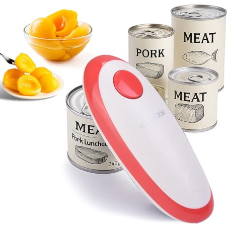 CIRCLE JOY Electric Can Opener for Seniors with Smooth Edge, Food-Safe Can Opener Electric Portable Battery Operated Automatic Can Openers for Almost Any Can Sizes, Red