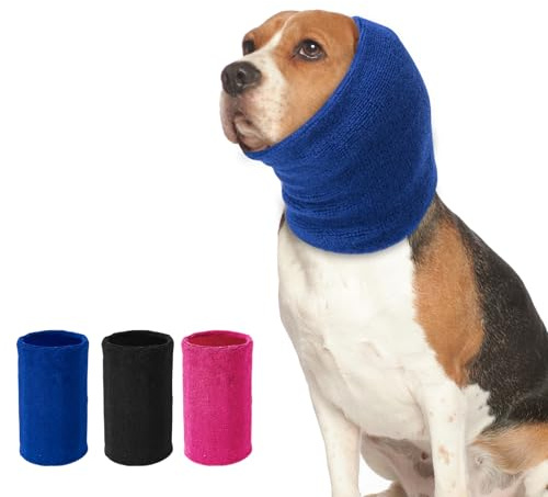 SLSON Dog Ear Protectors Double Layer Thickened Ear Wraps for Dogs Quiet Head Cover Sleeves Dog Hoodie for Anxiety Relief, Dogs Grooming and Force Drying, Warm Winter (Blue, Medium)