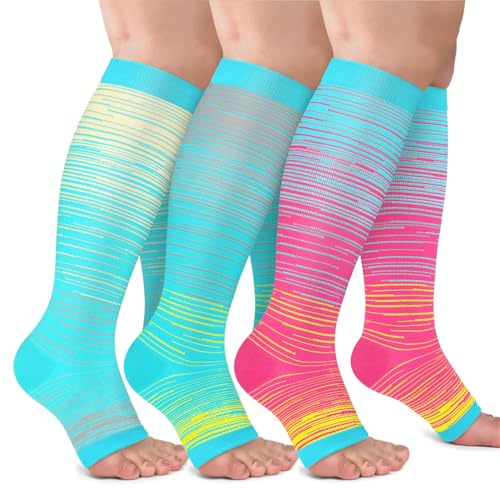 ACTINPUT Kompressionsstrümpfe Damen und Herren,15-20mmHg Thrombosestrümpfe Offene Spitze Lymphdrainage,Lipödem, Medizinische Kompressionsstrümpfe Klasse 1 für Schwangerschaft,Flug(Blau,L-XL)
