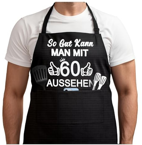 Bafiwu Lustige Grillschürze für Männer, Kochschürze Schwarz, Geschenk zum 30/40/50/60/70 Geburtstag