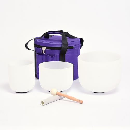 TREEITORY Chakra gestimmtes Set mit 3 Kristall-Klangschalen, 15,2–25,4 cm, mit Tragetasche