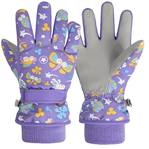 Ejoyous Kids Winter Gloves, Water Proof Windproof Ski Gloves Outdoor Cartoon Snowboard Sport Mittens for Boys Girls Skating Cycling Running (purple)