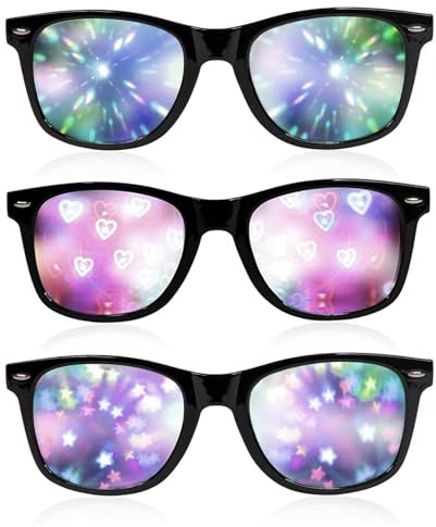 YUZHEDM 3 Stück Diffraktions Party Brillen Rave Brille, Lustige