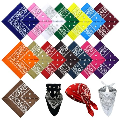 Euablfo 15 Pezzi Bandanas per Paisley, Bandana Uomo Donna Bambino, Bandane Colorate per Capelli, Collo, Testa, Sciarpa Fazzoletti da Taschino, per Donna, Uomo Testa Sciarpa Accessorio di Moda