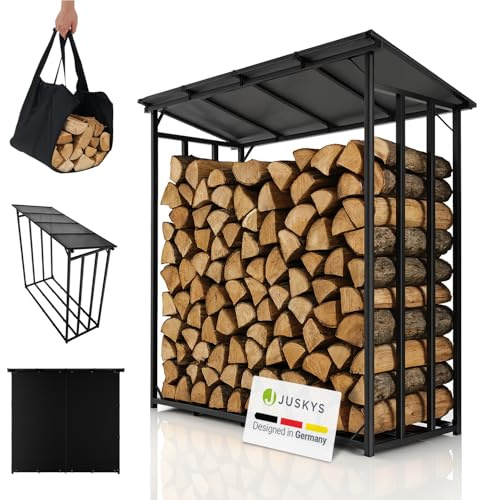 Juskys Range-bûches extérieur avec toit – étanche, bâche anti-UV, sol surélevé & montage facile, idéal pour stockage en extérieur
