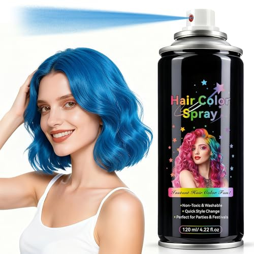 Hårspray blå tvättbar – omedelbar färgning | Hair Color Spray Lämplig för barn och vuxna | Blå hårspray Styling-verktyg | Blue HairSpray Holiday Essentials