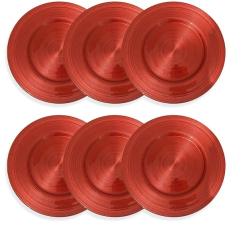 MA MAISON Set 6PZ Sottopiatti Natalizi - Forma Rotonda, Decorazione, Tavola, Feste, Finitura Lucida, Natale, Eleganti, Ø 33 cm (Dream Rosso in Vetro)