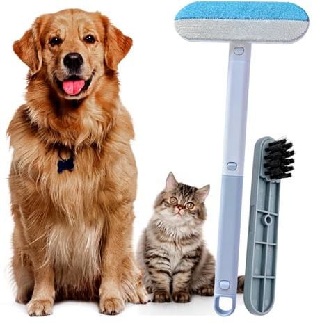 OKKÖBI Pet Hair Removal Tool, Reusable Pet Hair Remover for Furniture, Couch, Carpet & Bedding, 17.3 Handle, Wide 7.3 Head, Mini Detail Brush, Easy Clean