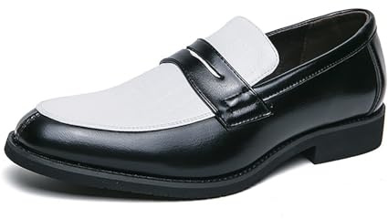 Tvåfärgade Slip-On Oxfords for män, moderna klänningsskor for företag och smarta fritidskläder i svart blå vit(Black,42 EU)