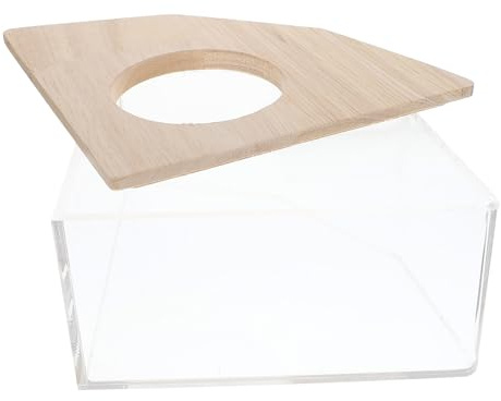 FONDOTIN Bañera Transparente para Hámster Multifunción de Acrílico Tapa de Madera, Baño de Arena Delicado para Chinchillas y Pequeños Roedores, Suministros para Mascotas Pequeñas