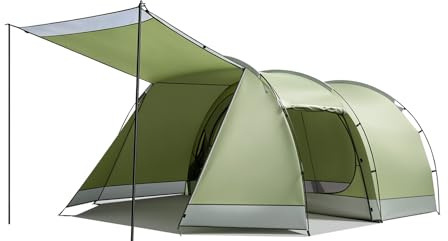 Tunnelzelt,Camping Zelt 4 Personen Zelte 5000mm wasserdichte Familienzelt Gruppenzelt 420x260 x150cm Campingzelt mit Vorzelt Schlafkabine Tent mit abnehmbarem Zeltboden