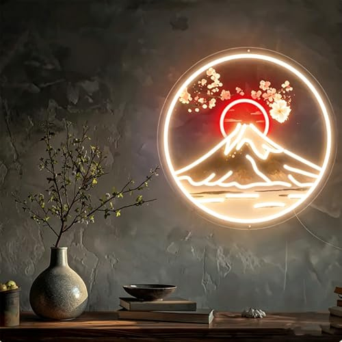 Anime Neon Schild Wanddekoration, individuelles Berg LED Schild, dimmbares Sonnenuntergang Sonnenaufgang Neon Leuchtschild für Schlafzimmer,Wohnzimmer,Bar,Wohnung und Hotel, 5V USB betrieben