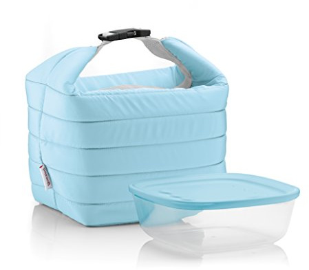 Guzzini Set Borsa Termica con Contenitore Salvafreschezza On The Go, Blu Opaco, Borsa 22 x 18 x h22 cm, Contenitore 19.6 x 19.6 x h7 cm, 1400 cc