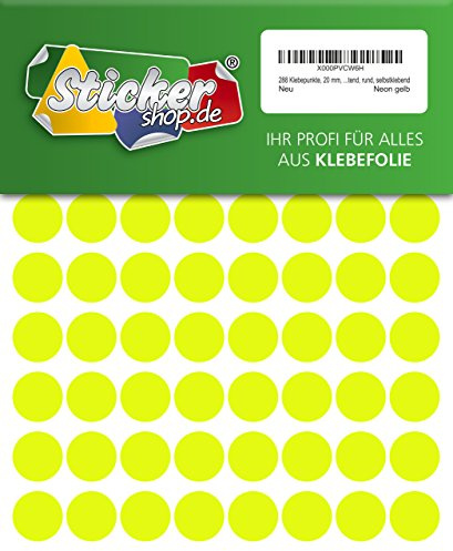 288 Klebepunkte, 20 mm, Markierungspunkte, Punkt, PVC, Vinyl, Folie, Neon, gelb, leuchtend, rund, selbstklebend