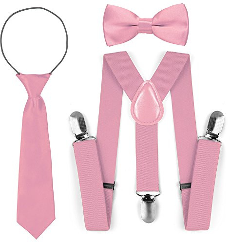 Kids Toddler Adjustable Elastic Fashion Suspenders Bow Tie Necktie Set (Pink)