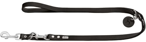 HUNTER verstellbare Hundeführleine aus Leder, Farbe: schwarz, besonders belastbar, 3-fach verstellbar, mit Leder-Schlüsselanhänger, Made in Germany, Größe: 13/200