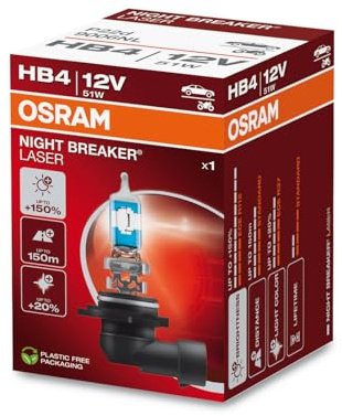 Osram Night Braker Laser HB4, mit 150 Prozent, Next Gen, Halogenscheinwerfer, 1 lampe, Allgemein, Faltschachtel