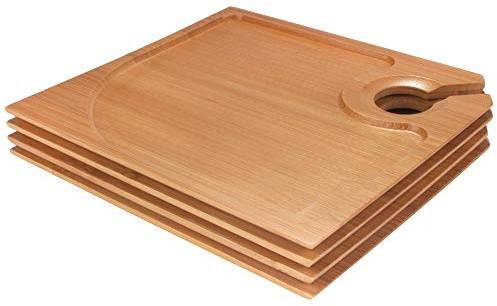 BambooMN 7.9 x 7.1 Bamboo Cocktail Appetiser Plates with Wine Glass Holder, 4 Pieces