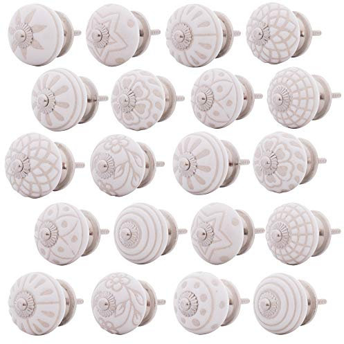 Knober 20 X MIX | ALBA Weiß | verziert Montur aus Edestahl | Möbelknöpfe 40mm Knauf | Türgriff Gewinde metrisch M3