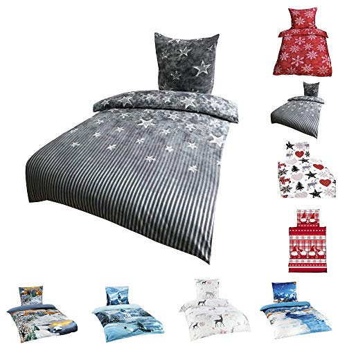 Leonado Vicenti Winter Flausch Bettwäsche Weihnachten Motive Microfaser Thermo Fleece, 135x200 cm + 80x80 cm Galaxy Grau